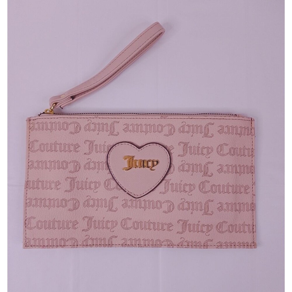 JUICY COUTURE FREE SPIRIT SANDSTONE LOGO WRISTLET POUCH Beige Pink Faux Leather